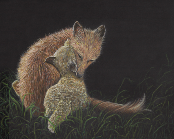 pastel drawing fox & kit